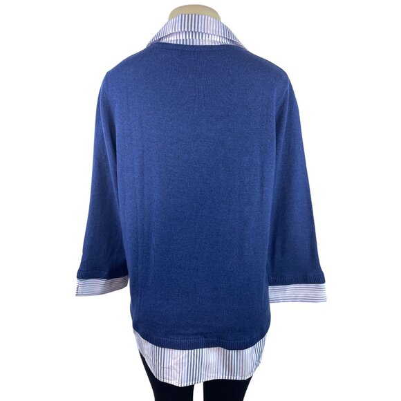 Alfred Dunner Women's Blue Long Sleeve & Layered Collared Sweater Sz L - Picture 3 of 6